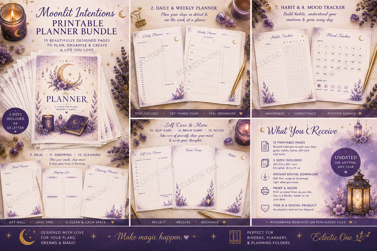 The Eclectic Planner: Moonlit Intentions | Printable PDF Planner