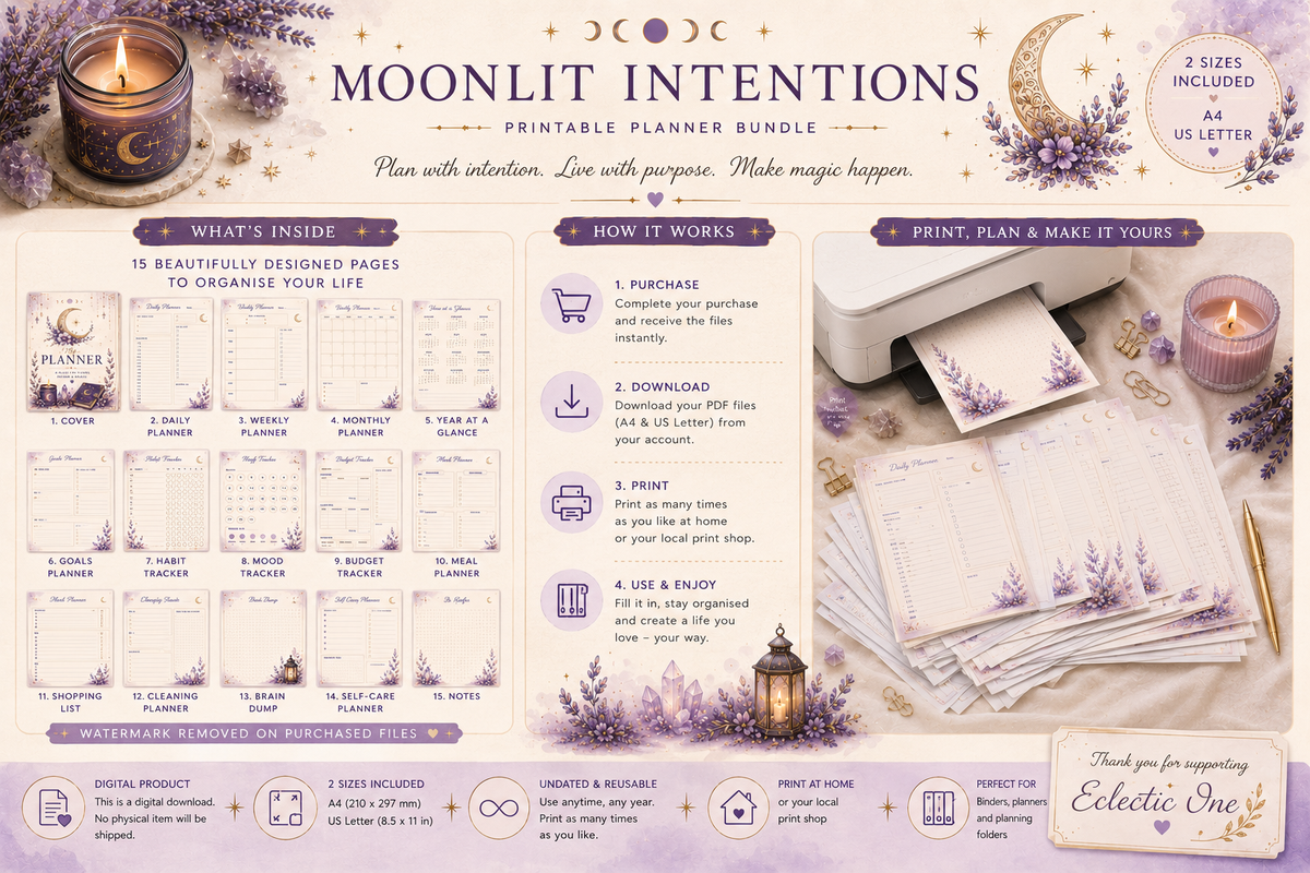 The Eclectic Planner: Moonlit Intentions | Printable PDF Planner