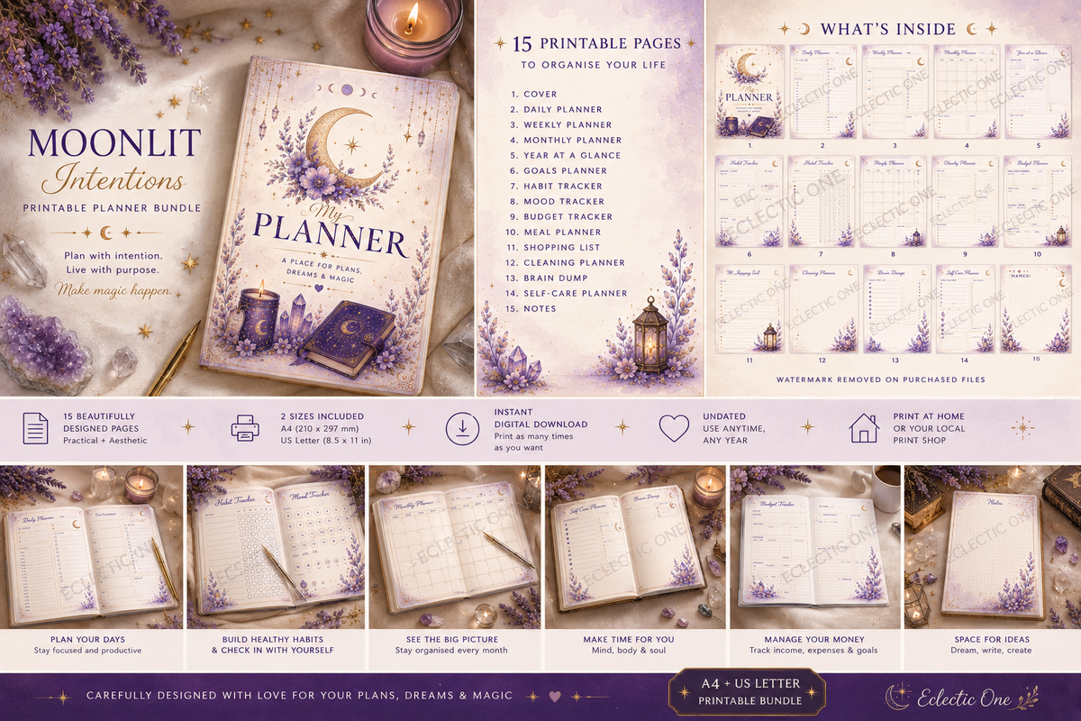 The Eclectic Planner: Moonlit Intentions | Printable PDF Planner